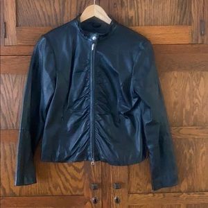 Leather Moto Jacket with Ruched front
